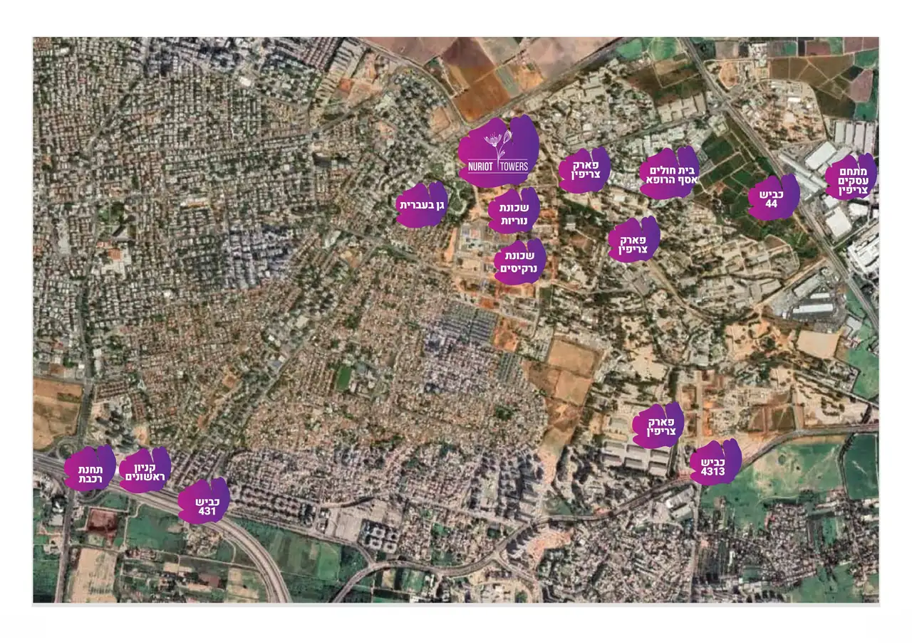 מפה אינטראקטיבית של שכונת נוריות והסביבה